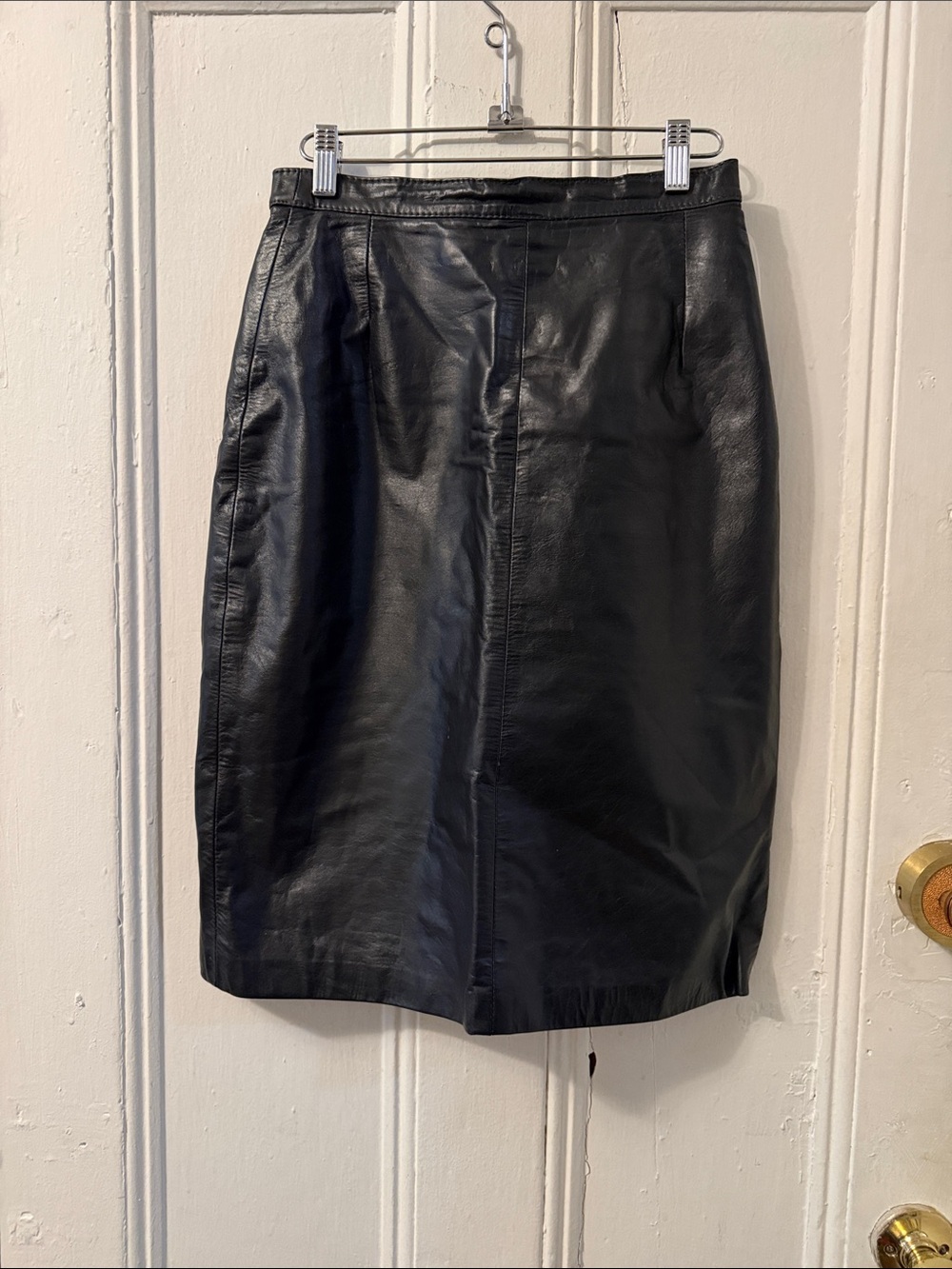 Vintage 100% Black Leather Pencil Skirt